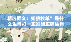 精选释义：如狼牧羊”是什么生肖打一正准确正确生肖，重点词语释义答案深度解读