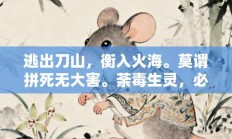 逃出刀山，衡入火海。莫谓拼死无大害。荼毒生灵，必然多灾。慌不择路正蠢材指的是什么生肖，释义成语打一生肖落实解释!