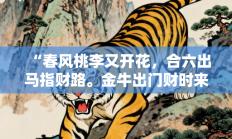 “春风桃李又开花，合六出马指财路。金牛出门财时来，十二生肖本领强”是什么生肖打一最佳准确生肖，精选释义答案解释!