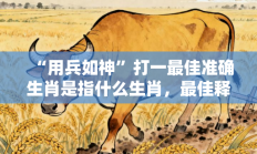 “用兵如神”打一最佳准确生肖是指什么生肖，最佳释义独家答案解释