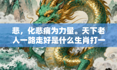 悲，化悲痛为力量。天下老人一路走好是什么生肖打一准确生肖，最佳释义独家答案解释