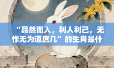 “昂然而入，利人利己，无作无为道庶几”的生肖是什么打一准确生肖，最佳释义独家答案解释